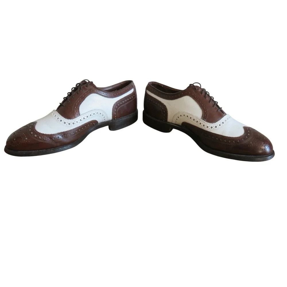 Allen Edmonds Broadstreet Brown White Leather Spectator Wingtip Oxford Shoes 8 D